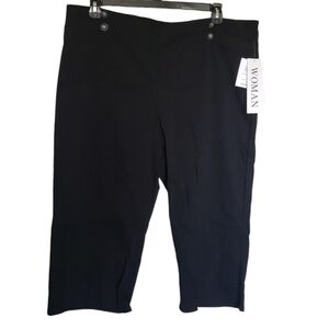 NWT 89th& Madison Womens Black Elastic Waist Stretch Pull On Cropped Pants Sz 3X